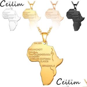 Hänge halsband rostfritt stål afrika karta halsband guld färgkedja afrikansk hiphop gåvor för män kvinnor 4 färger etiopiska drop de dhy7x