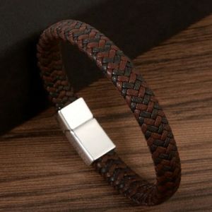 Klassisches Design, Vintage-Armband aus weiß-braunem Leder, als Geschenk für Männer