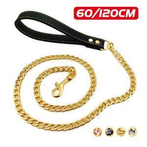 الياقات الكلاب Leaseshes 60120 سم الفولاذ المقاوم للصدأ السلسلة Strong 304nk Pet Traction Rope Highted Duty متوسطة كبيرة الكلاب الرصاص في الهواء الطلق Z0609