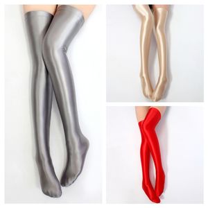 Skarpetki Hosiery Non-Slip Seksowne satynowe błyszczące jedwabiste kolano wysokie pończochy Kobiety w rozmiarze długie skarpety japońskie olej błyszczące gładkie skarpetki kolanowe 230609