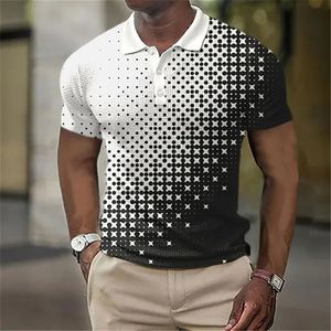 男性Tシャツメンズポロスポロシャツゴルフシャツ格子縞のターンダウン3Dプリントティーストリートショートウェア短袖バットタウンカジュアルトップ230609