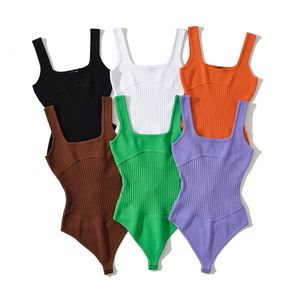 Kobiety Jumpsuits Rompers Seksowne wierzchołki Kobiety Summer Cami Bodysuit Body Białe swobodne garnitury ciała do szczupłej talii Orange 230609