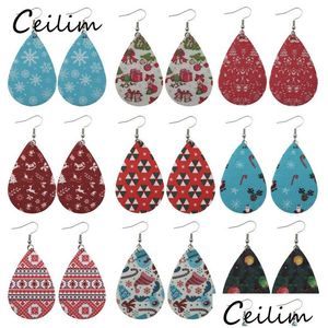 Charm Christmas Pu Leather Earrings Snow Man Tree Dangle Earring For Women Bohemian Vintage Teardrop Fashion Drop Delivery Jewelry Dhup2