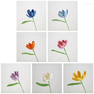 Flores decorativas Artificiais Crochê Tulipa Flor Enfeites De Mesa Suprimentos Para Quarto Banheiro Decoração Do Quarto Presente Presente Atacado