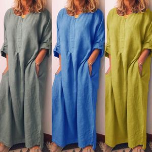 Selling! ! ! Casual Women's Solid Color Oversized Cotton Linen Long Shirt Kaftan Dress Boho Casual Party Pocket