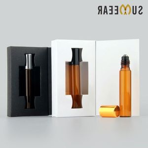 50 datorer/parti 10 ml Amber Glass Mini Parfym Bottle Packing Box Roll på eterisk oljeflaska Tomt prov HJTHH