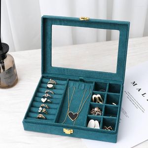 Jewelry Pouches Wholesale Multi-color Velvet Box With Window Women Portable Necklace Rings Organizer Bride Wedding Gift Jewel Case