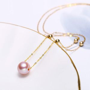 Chains Real 18K Gold Freshwater Pearl Pendant Necklace 8-8.5mm Round Pure AU750 Chain For Women Fine Jewelry