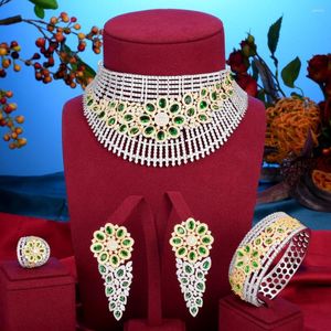 Necklace Earrings Set KellyBola Gorgeous Full Cubic Zircon Wide Bracelet Ring 4PCS Ladies Wedding Party Performance High Quality