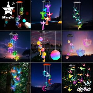 Garden Decorations Color changing Solar Wind Chime Crystal Ball Hummingbird Lamp Waterproof Outdoor Use for Courtyard Decoration 230609