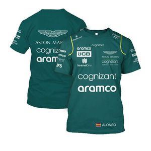 2023 Novas Camisetas Masculinas e Femininas F1 Team Series Aston Martin Gola Redonda Manga Curta Casual Respirável Moda Grande