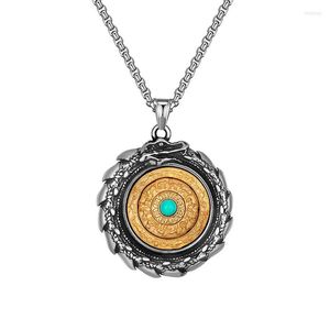 Varumärke Pendant Titanium Steel Necklace Märke Halsband Twee Zodiac Double-Sided Rotatable Tibetan Titanium Steel Male Jewelry 262