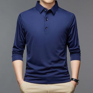 Męskie polo men koszula polo swobodne bluzki biznesowe solidne koszule długie rękaw homme moda koreańska szczupła tee lapelowa 230609