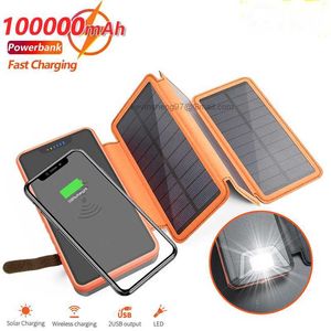 Free Customized LOGO Folding Solar Power Bank Wireless 100000mAh Waterproof Outdoor External Battery Pack Emergency Solar Panel Charger For Phone