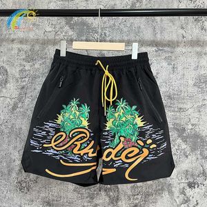 Men's Shorts High Quality Summer Beach Rhude Men Woman Casual Inside Mesh Breeches Black White Coconut Oil Painting with Tags