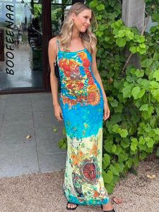 Abiti casual BOOFEENAA Abito lungo Boho vintage stampato Abiti da vacanza da donna Elegante Cami sexy estivo senza schienale Maxi C95-CB32