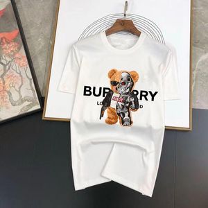 64 A115 Verão 3 Camiseta Masculina Letras Urso Impressão Algodão Manga Curta Camisetas Cor Sólida Desgaste Streetwear