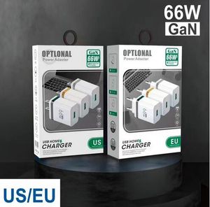 66W GaN Fast Wall Charger 2.1A Metal USB Power Adapter Snabbladdning för iPhone 14 13 Pro Max Samsung Tablet PC Android Phone US EU Version Travel Home Backup Apple Ko-99