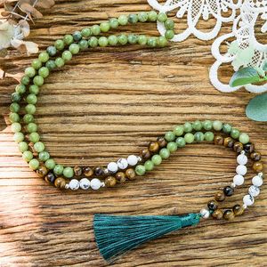 Collane con ciondolo 8mm Pietra naturale Perline 108 Mala Collana Meditazione Yoga Preghiera Gioielli Japamala Nappa Rosario per uomini e donne