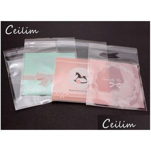Jewelry Pouches Bags Fashion 100 Pcs/Lot Cute Bowknot Pink Green White Self Adhesive Seal Plastic 7X7Cm Pouches Packaging Display D Dhld5