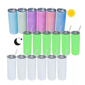 Sublimation 20oz Straight Tumbler Glow In The Dark UV Color Changing Tumblers Stainless Steel Coffee Cup With Straw JN10