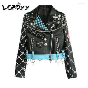 Giacche da donna Lordxx Women Short Leather Jacket 2023 Autunno Steampunk Fashion Turno-Down Collar Black Ladies Coats