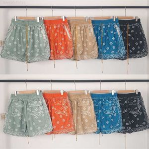 Men's Shorts Summer Cashew Flower Print Rhude Mesh Shorts Men Women Best Quality Quick Drying Drawstring Breeches Anime Shorts