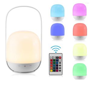 Nattljus Portable LED Light Camping Remote Control Lantern Touch USB Dimble RGB Bedside Desk Lamp för sovrum utomhusbelysning