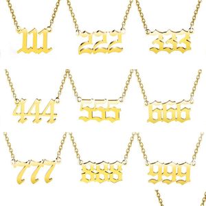 Collane con ciondolo Collana numerologia in acciaio inossidabile placcato oro Catena girocollo delicata con pendenti 111999 per donna Drop Delivery Je Dhfbp