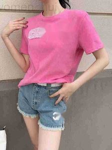 女性のブラウスシャツデザイナーCファミリー23新しいレター生のエッジTシャツ染色、粗い回転、刺繍のためのレーザーテクノロジーで作られた半袖6b3e