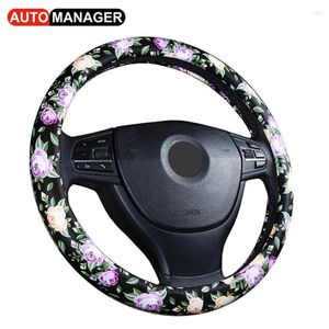 Steering Wheel Covers Car Cover Universal Pu Leather Steering-Wheel For Most Cars 15 Inch 38 Cm Rose Pattern
