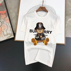 Mens T Shirts 2023 Mens Summer T-shirt Luxury Letters Bear Print Bomull Kort ärm TEES SOLID Färg Lär streetwear toppar Skjorta