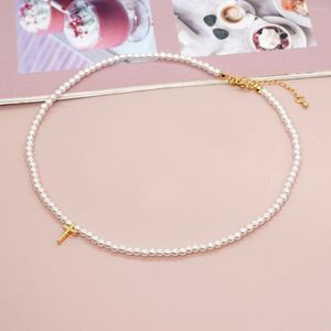 Łańcuchy go2boho moc wiary imitacja Pearl Bead Choker Boho Złoty łańcuch krzyżowy Naszyjnik dla kobiet prezent biżuterii