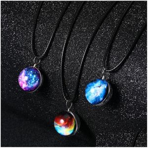Pendant Necklaces Vintage Neba Space Universe Galaxy Women Handmade Glass Ball Choker Rope Chain Statement Necklace Jewelry Drop Del Dhsty