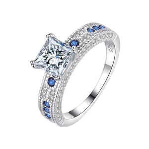 Autêntico D Color Moissanite Zircon Anéis de casamento, açúcar quadrado fêmea de prata pura 925 Princesa de platina zircão, malha vermelha, o mesmo estilo