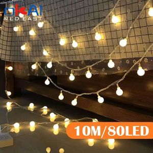 Garden Decorations 10M Ball LED String Lights Outdoor Chain Garland Bulb Fairy Party Home Wedding Christmas Decor 230609