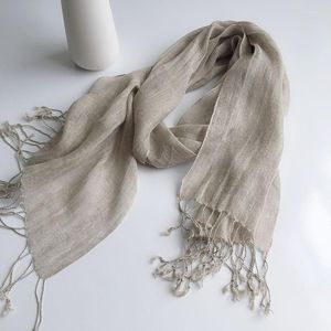 Scarves Solid Color Plain Linen Scarf With Tassel Women Fashion Cotton Headscarf Long Shawl Wraps 2023 S