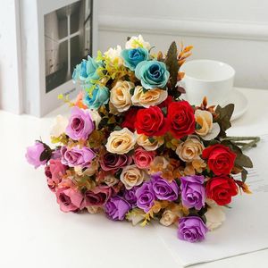 Dekoratif çiçekler iki renk yapay ipek gül çiçek gelin, ev parti oturma odası düğün Noel dekorasyon için buket tutma