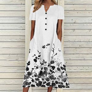 Casual Dresses Dress For Women Summer Stripe Button V Neck Short Sleeves Pocket Long Holiday Floral Wrap