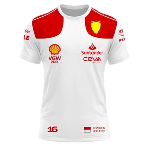 2023 Yeni Erkek ve Kadınlar F1 Takım T-Shirts Racing Red Erkekler Yaz Charles Leclerc Carlos Sainz 55 Sürücü Kadın Tee Fil Spor Çocuk Giysileri