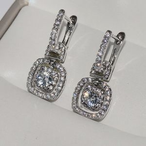 Vecalon Luxury Dingle Earring AAAAA CZ REAL 925 Sterling Silver Statement Party Wedding Drop Earrings For Women Brud SMEEXKE
