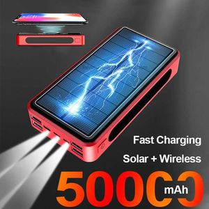 Gratis anpassad logotyp 50000mAh Solar Power Bank Portable High Capacity Charger med ficklampa 2USB -mobiltelefonbatteri utomhus kraftbank för Xiaomi