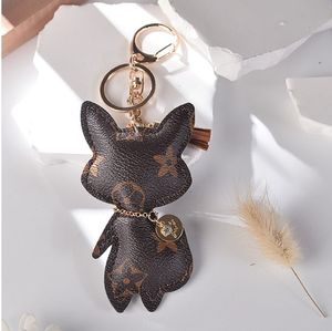 Fox Key Rings Keychains for Women Cute Brown Flower PU Leather Car Keyrings Fashion Design Bag Chains Jewelry Accessories Animal Pendants