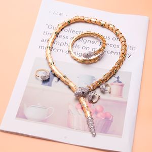 pink green gold snake chain diamond Pendants choker long necklaces for women set mom daughter girls designer jewelry Fashion Party Christmas Wedding gifts Birthday