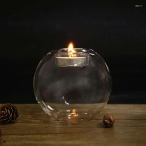 Candle Holders European Round Glass Holder Transparent Candlestick Ornaments Christmas Home Wedding Banquet Bar Party Decoration Drop