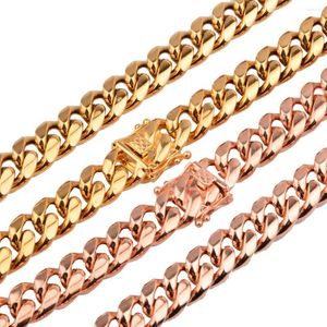Kedjor 14mm Rose Gold Color/Gold Color 316L Rostfritt stål Curb Cuban Link Chain Halsbandsmycken för män Kvinnor 7-40 tum