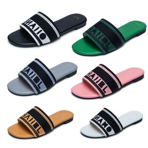 Par designer glider kvinnor broderade tyg glid sandaler sommar strand promenad tofflor mode låg klack platt toffel lyxskor storlek 37-42