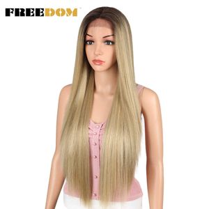 Woman Synthetic Lace Front Wigs For Black Women 32inch Long Straight Wigs Blond Cosplay Wig Free Part Synthetic Lace Wig 230524