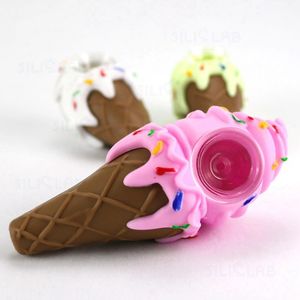 New Colorful Silicone Pipes Food Ice Cream Style Glass Singlehole Nineholes Filter Screen Bowl Dry Herb Tobacco Cigarette Holder Hookah Waterpipe Bong Smoking Tube