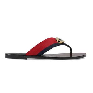 Luxury Leather Thong Slippers Men Women Double G Slides Summer Beach Indoor Outdoor Slide Flat Classic Flip Flop Web Straps Sandals With Box